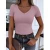 image:imageANRABESS Women Short Sleeve V Neck Ribbed Knit Fitted Shirts Basic Tees Tops 2026 Summer Casual TShirts Going Out OutfitsGrey Pink