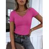 image:imageANRABESS Women Short Sleeve V Neck Ribbed Knit Fitted Shirts Basic Tees Tops 2026 Summer Casual TShirts Going Out OutfitsHot Pink
