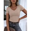 image:imageANRABESS Women Short Sleeve V Neck Ribbed Knit Fitted Shirts Basic Tees Tops 2026 Summer Casual TShirts Going Out OutfitsLight Khaki