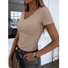 image:imageANRABESS Women Short Sleeve V Neck Ribbed Knit Fitted Shirts Basic Tees Tops 2026 Summer Casual TShirts Going Out OutfitsLight Khaki
