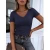 image:imageANRABESS Women Short Sleeve V Neck Ribbed Knit Fitted Shirts Basic Tees Tops 2026 Summer Casual TShirts Going Out OutfitsNavy Blue