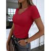 image:imageANRABESS Women Short Sleeve V Neck Ribbed Knit Fitted Shirts Basic Tees Tops 2026 Summer Casual TShirts Going Out OutfitsRed