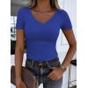image:imageANRABESS Women Short Sleeve V Neck Ribbed Knit Fitted Shirts Basic Tees Tops 2026 Summer Casual TShirts Going Out OutfitsRoyal Blue