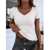 image:imageANRABESS Women Short Sleeve V Neck Ribbed Knit Fitted Shirts Basic Tees Tops 2026 Summer Casual TShirts Going Out OutfitsWhite