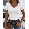 image:imageANRABESS Women Short Sleeve V Neck Ribbed Knit Fitted Shirts Basic Tees Tops 2026 Summer Casual TShirts Going Out OutfitsWhite