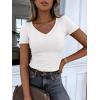 image:imageANRABESS Women Short Sleeve V Neck Ribbed Knit Fitted Shirts Basic Tees Tops 2026 Summer Casual TShirts Going Out OutfitsWhite