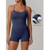 image:imageANRABESS Women Workout Sets Build in Bra 2 Piece Outfits Tank Tops Tummy Control Shorts Yoga Gym Active Wear Clothing SetDark Blue