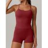 image:imageANRABESS Women Workout Sets Build in Bra 2 Piece Outfits Tank Tops Tummy Control Shorts Yoga Gym Active Wear Clothing SetDeep Red