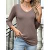 image:imageANRABESS Womens 34 Length Sleeve Top V Neck Summer TShirts Basic Tee 2026 Fall Casual Loose Fit Tunic Shirts Work BlouseBrown