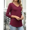 image:imageANRABESS Womens 34 Length Sleeve Top V Neck Summer TShirts Basic Tee 2026 Fall Casual Loose Fit Tunic Shirts Work BlouseBurgundy