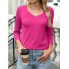 image:imageANRABESS Womens 34 Length Sleeve Top V Neck Summer TShirts Basic Tee 2026 Fall Casual Loose Fit Tunic Shirts Work BlouseHot Pink