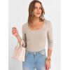 image:imageANRABESS Womens 34 Sleeve Scoop Neck Tops Ribbed Knit Slim Fitted Casual Basic Tee Shirts 2025 Fall Trendy Going Out TShirtBeige