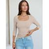 image:imageANRABESS Womens 34 Sleeve Scoop Neck Tops Ribbed Knit Slim Fitted Casual Basic Tee Shirts 2025 Fall Trendy Going Out TShirtBeige