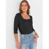 image:imageANRABESS Womens 34 Sleeve Scoop Neck Tops Ribbed Knit Slim Fitted Casual Basic Tee Shirts 2025 Fall Trendy Going Out TShirtBlack