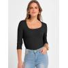image:imageANRABESS Womens 34 Sleeve Scoop Neck Tops Ribbed Knit Slim Fitted Casual Basic Tee Shirts 2025 Fall Trendy Going Out TShirtBlack