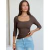 image:imageANRABESS Womens 34 Sleeve Scoop Neck Tops Ribbed Knit Slim Fitted Casual Basic Tee Shirts 2025 Fall Trendy Going Out TShirtCoffee