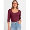 image:imageANRABESS Womens 34 Sleeve Scoop Neck Tops Ribbed Knit Slim Fitted Casual Basic Tee Shirts 2025 Fall Trendy Going Out TShirtDeep Red
