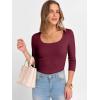 image:imageANRABESS Womens 34 Sleeve Scoop Neck Tops Ribbed Knit Slim Fitted Casual Basic Tee Shirts 2025 Fall Trendy Going Out TShirtDeep Red