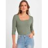 image:imageANRABESS Womens 34 Sleeve Scoop Neck Tops Ribbed Knit Slim Fitted Casual Basic Tee Shirts 2025 Fall Trendy Going Out TShirtSage Green