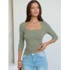 image:imageANRABESS Womens 34 Sleeve Scoop Neck Tops Ribbed Knit Slim Fitted Casual Basic Tee Shirts 2025 Fall Trendy Going Out TShirtSage Green