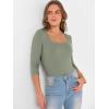 image:imageANRABESS Womens 34 Sleeve Scoop Neck Tops Ribbed Knit Slim Fitted Casual Basic Tee Shirts 2025 Fall Trendy Going Out TShirtSage Green