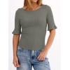 image:imageANRABESS Womens Boat Neck Bell Short Sleeve Shirts Ruched Crop Dressy Work Blouse Business Casual Top 2026 Spring ClothingArmy Green