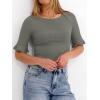 image:imageANRABESS Womens Boat Neck Bell Short Sleeve Shirts Ruched Crop Dressy Work Blouse Business Casual Top 2026 Spring ClothingArmy Green