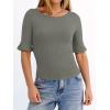 image:imageANRABESS Womens Boat Neck Bell Short Sleeve Shirts Ruched Crop Dressy Work Blouse Business Casual Top 2026 Spring ClothingArmy Green