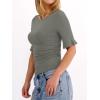 image:imageANRABESS Womens Boat Neck Bell Short Sleeve Shirts Ruched Crop Dressy Work Blouse Business Casual Top 2026 Spring ClothingArmy Green