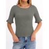 image:imageANRABESS Womens Boat Neck Bell Short Sleeve Shirts Ruched Crop Dressy Work Blouse Business Casual Top 2026 Spring ClothingArmy Green