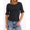 image:imageANRABESS Womens Boat Neck Bell Short Sleeve Shirts Ruched Crop Dressy Work Blouse Business Casual Top 2026 Spring ClothingBlack