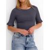 image:imageANRABESS Womens Boat Neck Bell Short Sleeve Shirts Ruched Crop Dressy Work Blouse Business Casual Top 2026 Spring ClothingCharcoal