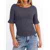 image:imageANRABESS Womens Boat Neck Bell Short Sleeve Shirts Ruched Crop Dressy Work Blouse Business Casual Top 2026 Spring ClothingCharcoal