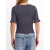 image:imageANRABESS Womens Boat Neck Bell Short Sleeve Shirts Ruched Crop Dressy Work Blouse Business Casual Top 2026 Spring ClothingCharcoal