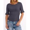 image:imageANRABESS Womens Boat Neck Bell Short Sleeve Shirts Ruched Crop Dressy Work Blouse Business Casual Top 2026 Spring ClothingCharcoal