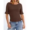 image:imageANRABESS Womens Boat Neck Bell Short Sleeve Shirts Ruched Crop Dressy Work Blouse Business Casual Top 2026 Spring ClothingCoffee