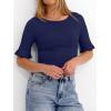 image:imageANRABESS Womens Boat Neck Bell Short Sleeve Shirts Ruched Crop Dressy Work Blouse Business Casual Top 2026 Spring ClothingNavy Blue