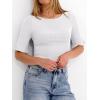 image:imageANRABESS Womens Boat Neck Bell Short Sleeve Shirts Ruched Crop Dressy Work Blouse Business Casual Top 2026 Spring ClothingWhite