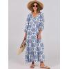 image:imageANRABESS Womens Boho Maxi Dresses 2026 Summer V Neck Puff Sleeve Floral Flowy Swing Fall Casual Long DressBlue Khaki