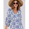 image:imageANRABESS Womens Boho Maxi Dresses 2026 Summer V Neck Puff Sleeve Floral Flowy Swing Fall Casual Long DressBlue Khaki