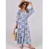 image:imageANRABESS Womens Boho Maxi Dresses 2026 Summer V Neck Puff Sleeve Floral Flowy Swing Fall Casual Long DressBlue Khaki
