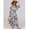 image:imageANRABESS Womens Boho Maxi Dresses 2026 Summer V Neck Puff Sleeve Floral Flowy Swing Fall Casual Long DressGreen Floral