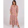 image:imageANRABESS Womens Boho Maxi Dresses 2026 Summer V Neck Puff Sleeve Floral Flowy Swing Fall Casual Long DressGreygreen Pink Floral