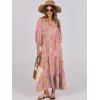image:imageANRABESS Womens Boho Maxi Dresses 2026 Summer V Neck Puff Sleeve Floral Flowy Swing Fall Casual Long DressGreygreen Pink Floral