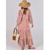 image:imageANRABESS Womens Boho Maxi Dresses 2026 Summer V Neck Puff Sleeve Floral Flowy Swing Fall Casual Long DressGreygreen Pink Floral