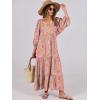 image:imageANRABESS Womens Boho Maxi Dresses 2026 Summer V Neck Puff Sleeve Floral Flowy Swing Fall Casual Long DressGreygreen Pink Floral