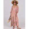 image:imageANRABESS Womens Boho Maxi Dresses 2026 Summer V Neck Puff Sleeve Floral Flowy Swing Fall Casual Long DressGreygreen Pink Floral