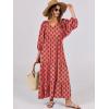 image:imageANRABESS Womens Boho Maxi Dresses 2026 Summer V Neck Puff Sleeve Floral Flowy Swing Fall Casual Long DressPink