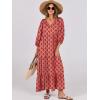 image:imageANRABESS Womens Boho Maxi Dresses 2026 Summer V Neck Puff Sleeve Floral Flowy Swing Fall Casual Long DressPink