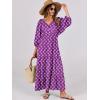 image:imageANRABESS Womens Boho Maxi Dresses 2026 Summer V Neck Puff Sleeve Floral Flowy Swing Fall Casual Long DressPurple